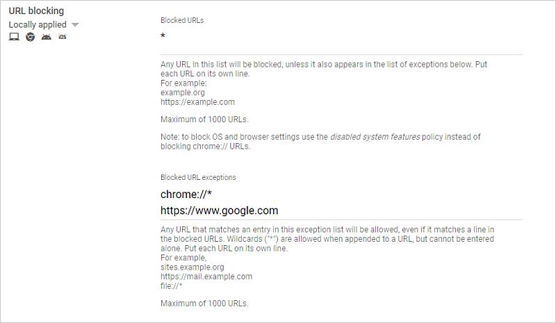 the URL Blocking settings