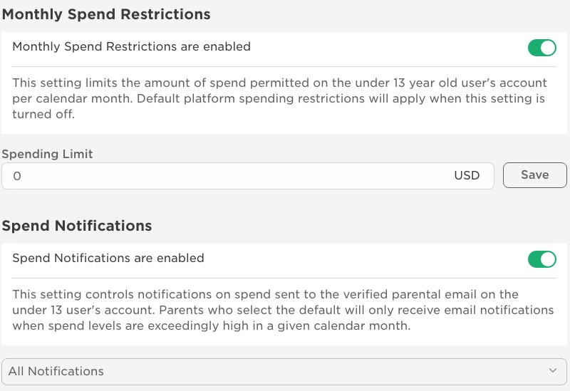 monthly spend restrictions