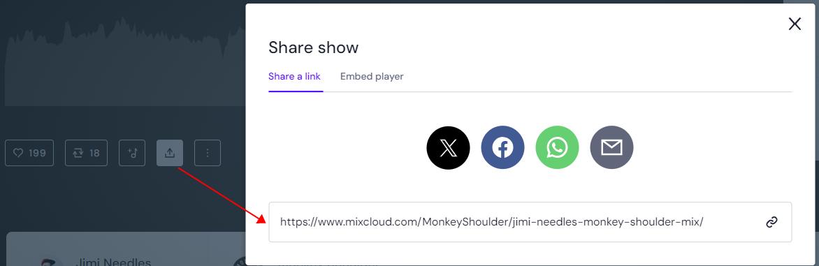 copy Mixcloud music URL