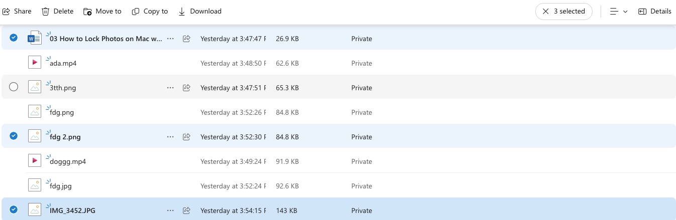 select duplicate files in OneDrive website to delete
