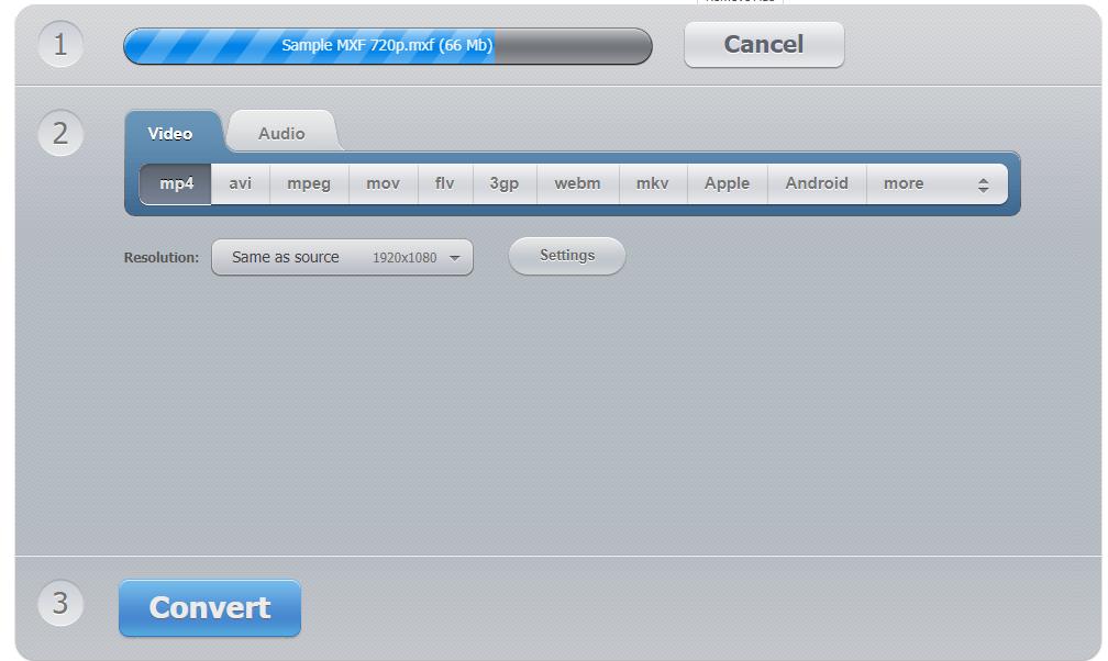 online MXF to MP4 converter with larger upload size