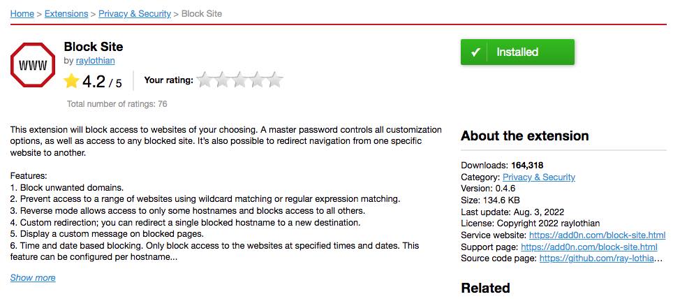 add Block Site extension to Opera