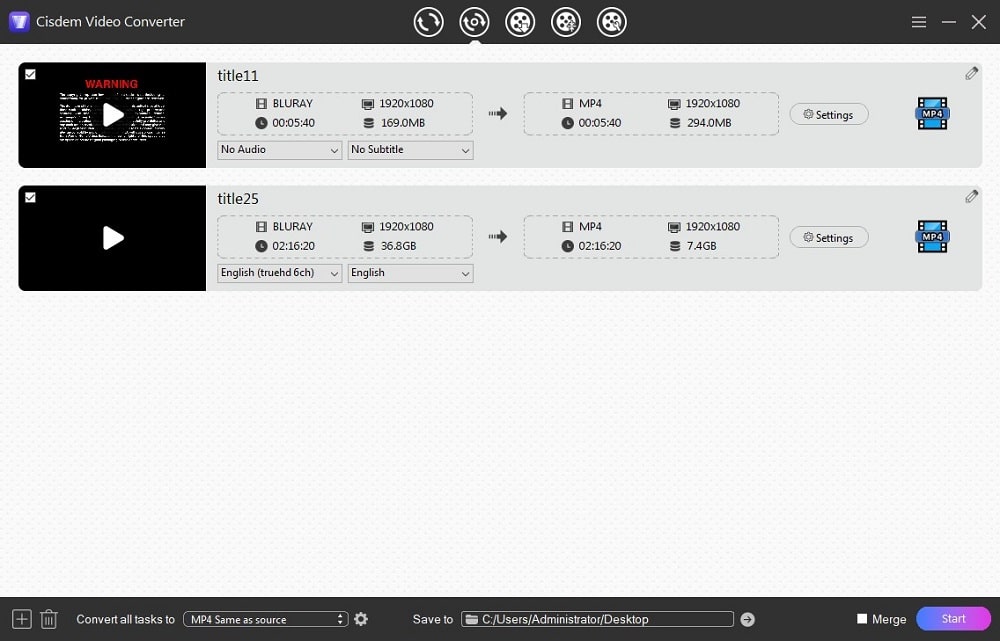 load Blu-ray disc titles in Cisdem
