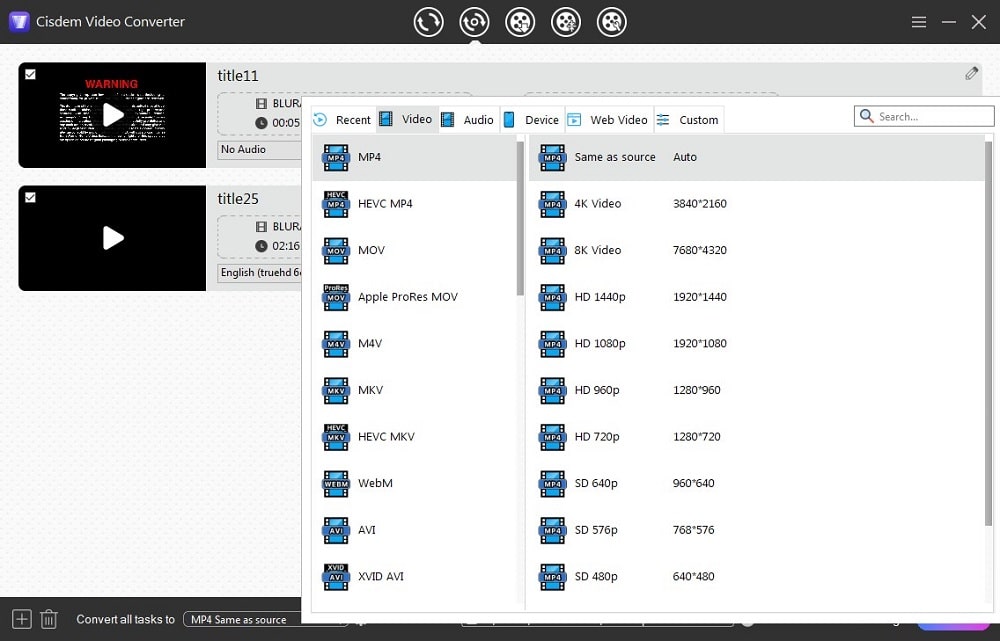 choose output format