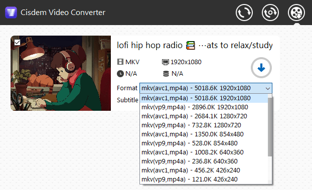 choose video resolution and output format for live stream
