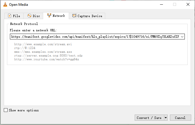 download youtube live stream in VLC on Windows