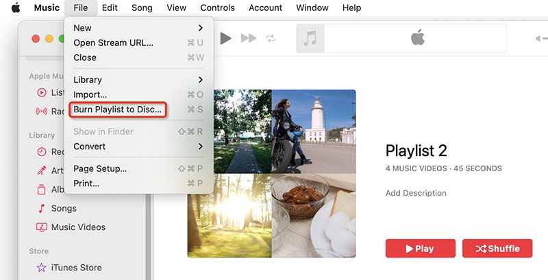 burn playlist to disc apple music