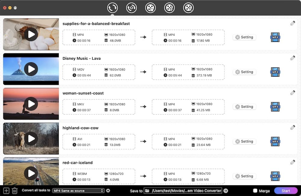add files to convert to imovie formats