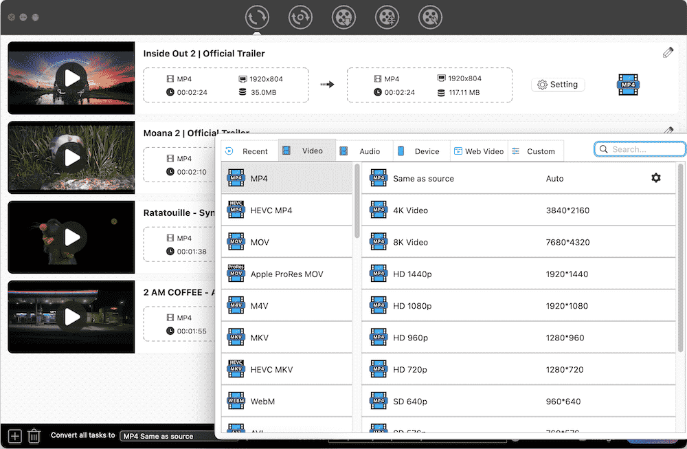 choose output formats
