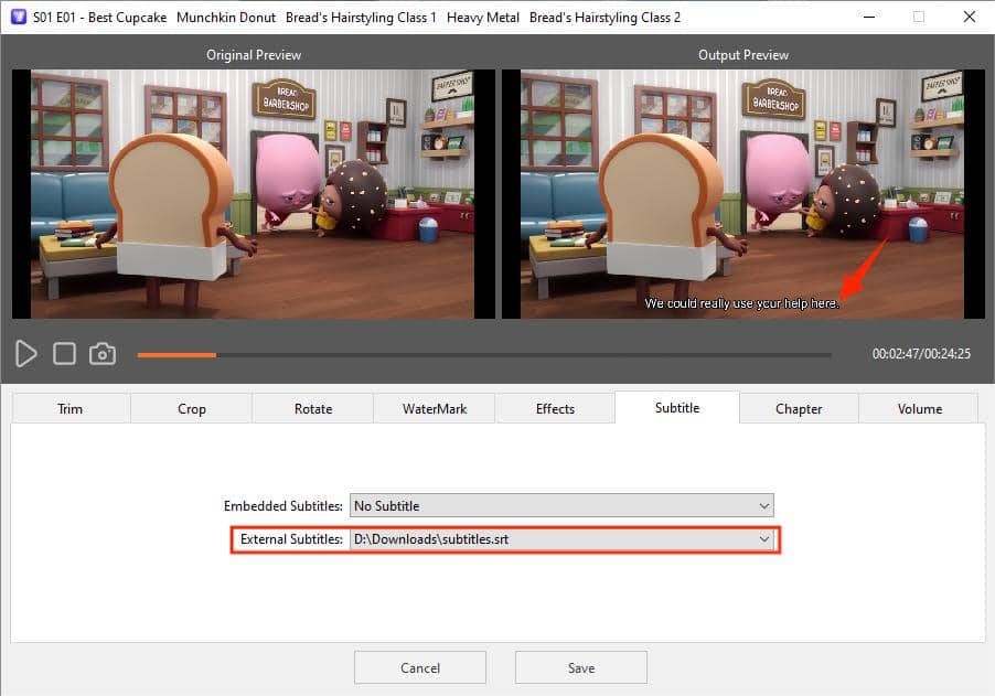 embed subtitles to tubi videi