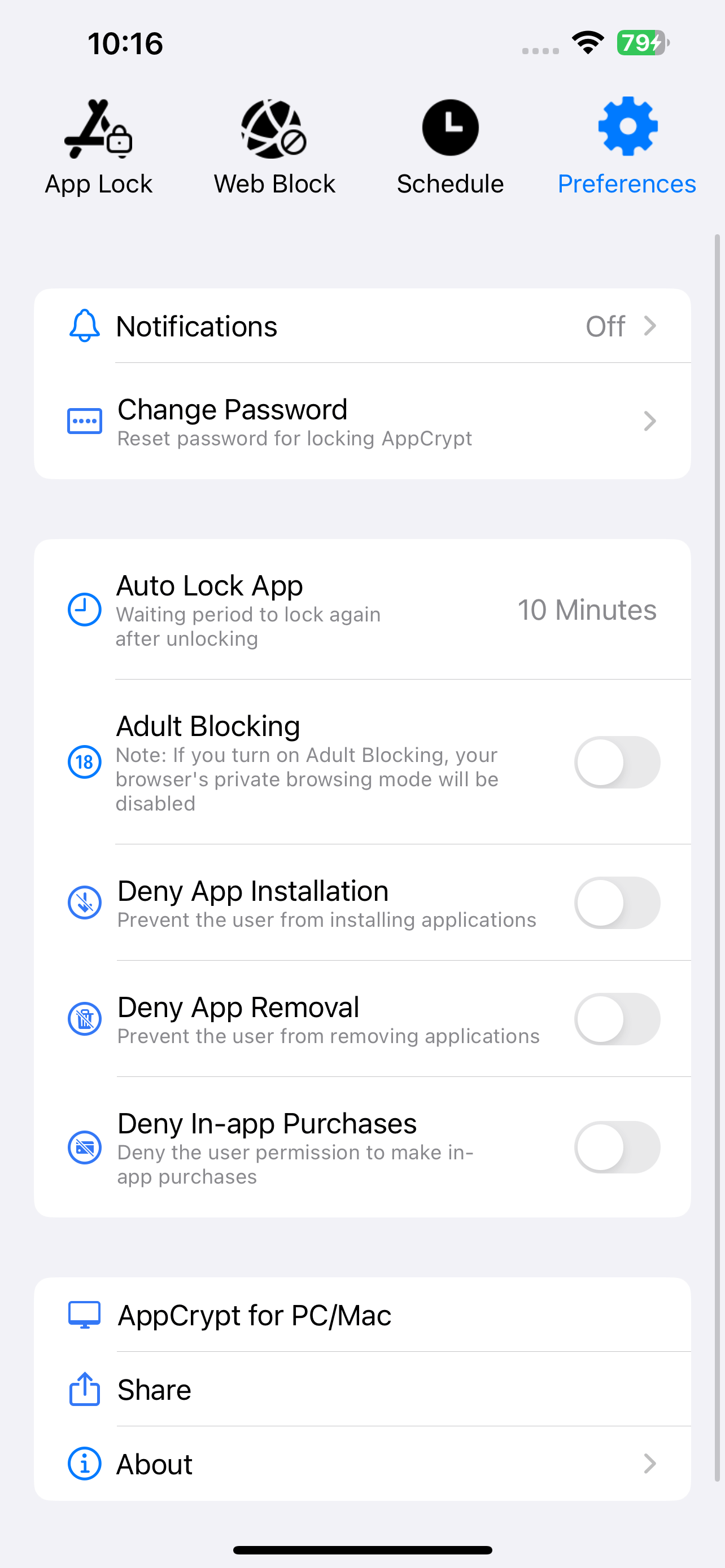 Preferences tab showing Notifications and other options