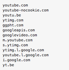 a list of YouTube related domains