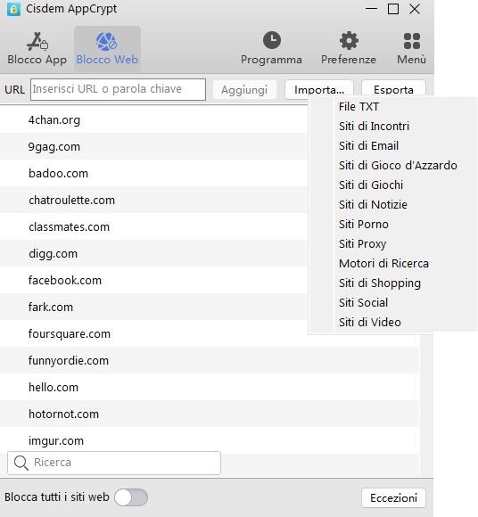 bloccare i siti web su Opera GX per categorie