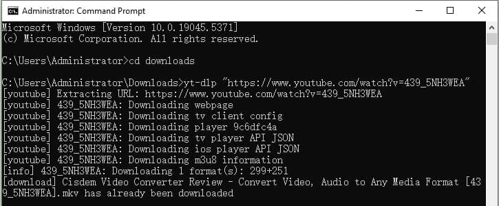 download youtube video in command