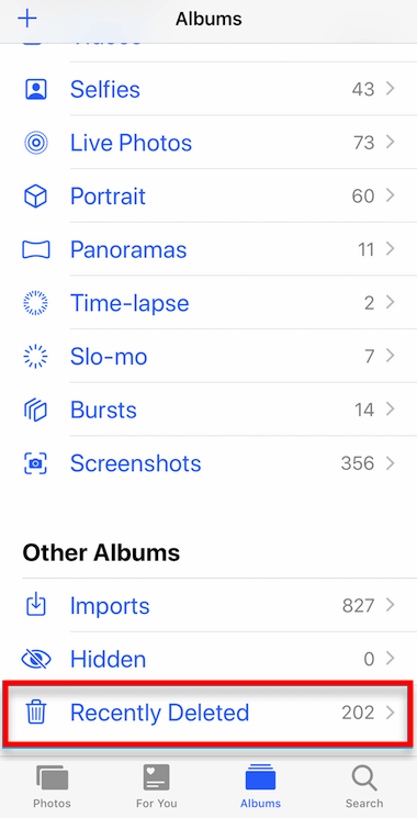 restore from recently deleted