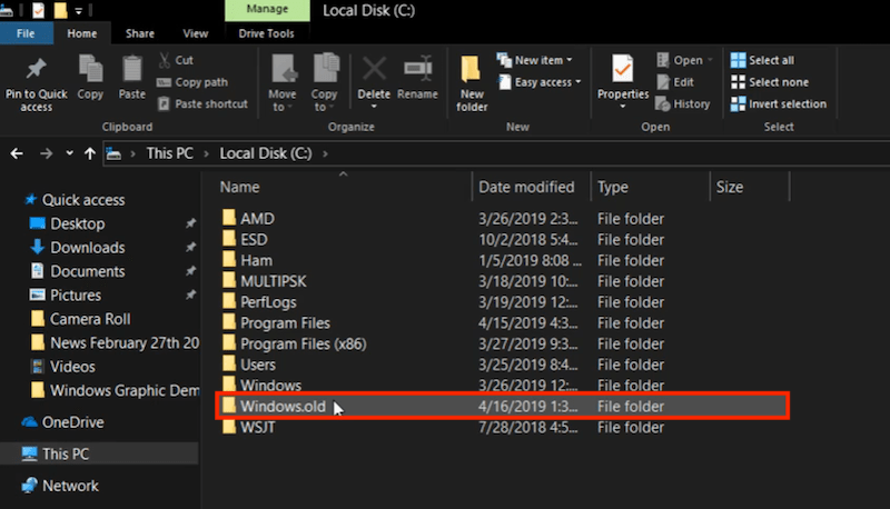 check window old folder