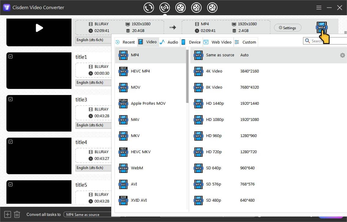 choose output format