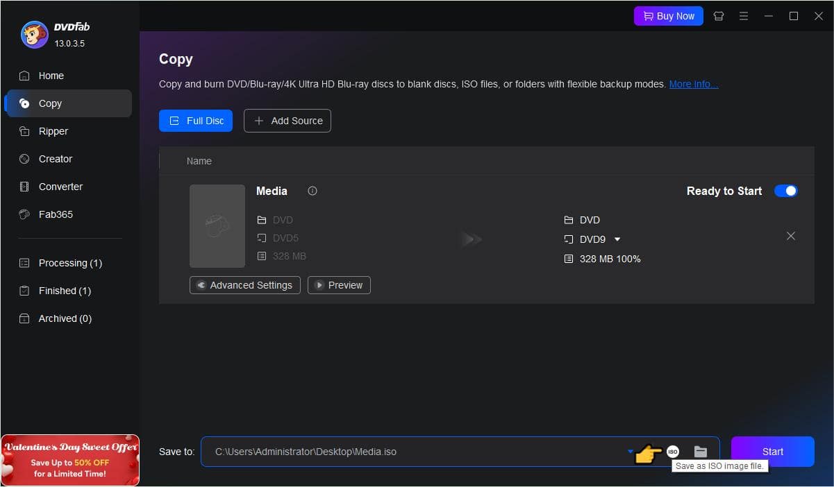 rip blu ray to iso on windows