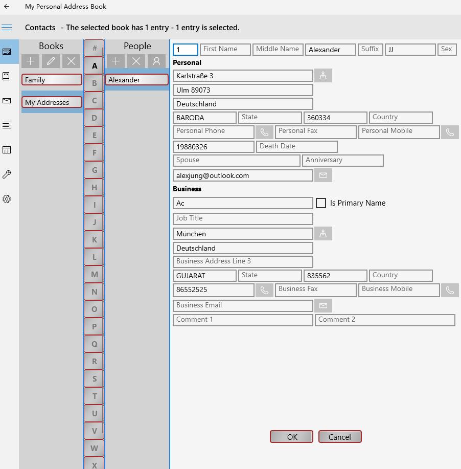 My Personal Address Book main window