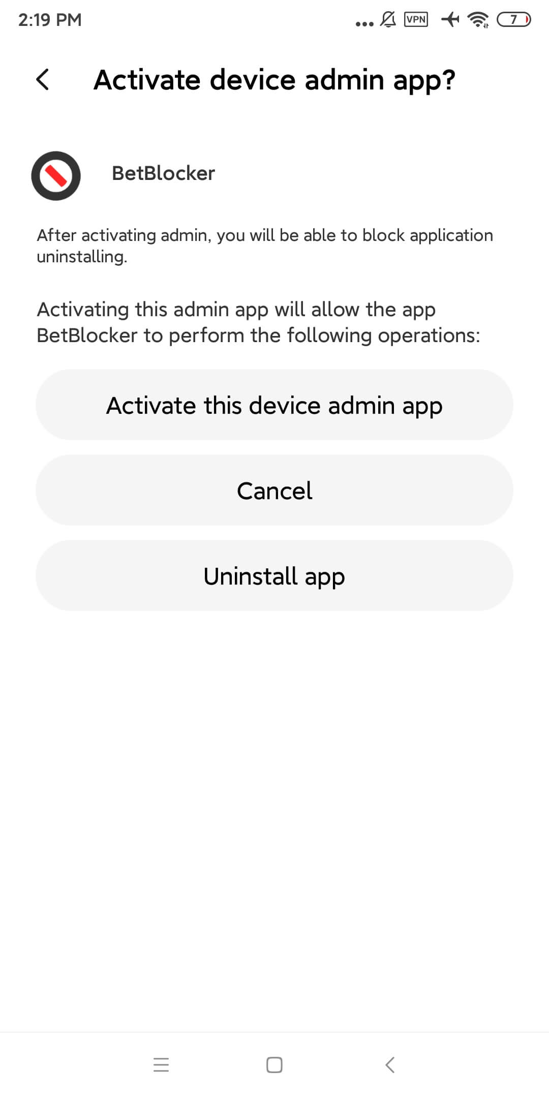 the Activate device admin app screen