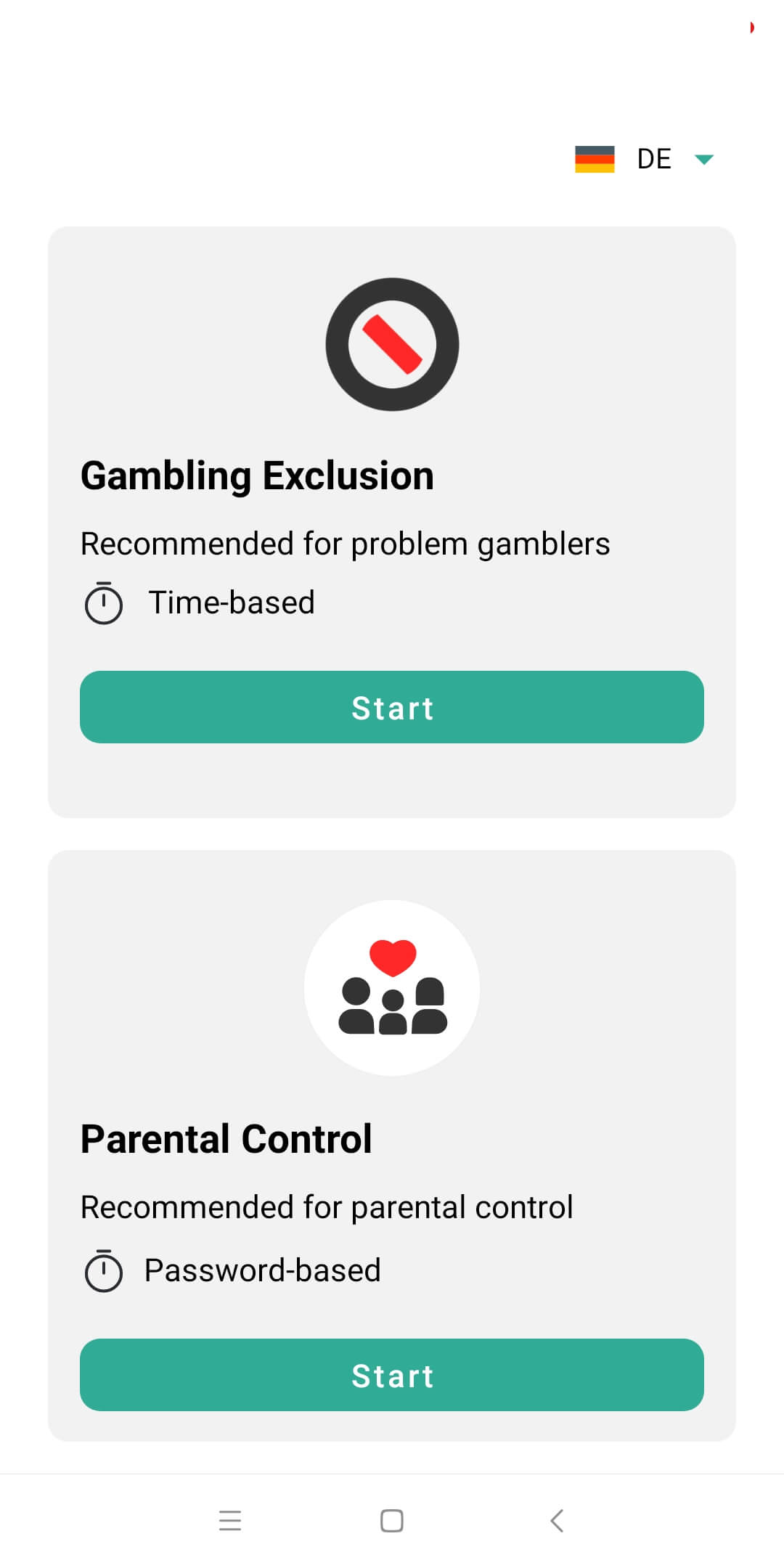 a phone screen showing two sections including Gambling Exclusion