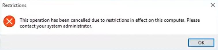 applicaation is locked by Group Policy