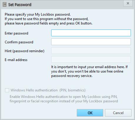 set a pasword for My Lockbox