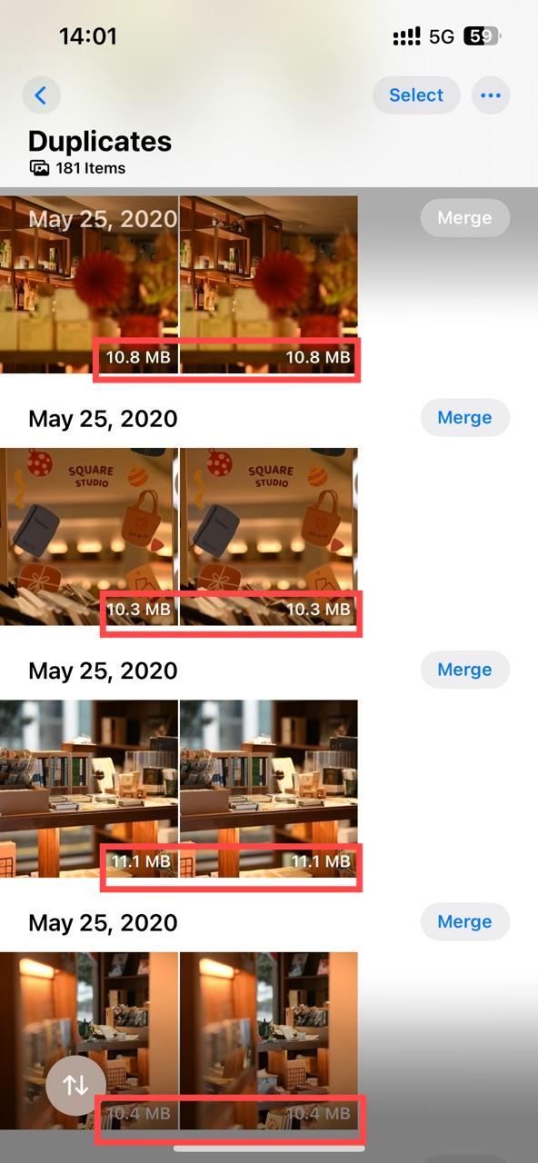 the duplicate photos that found by the Duplicates album feature