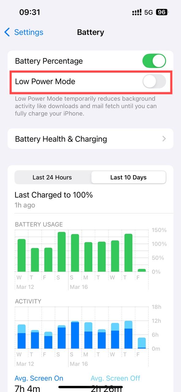 turn off Low Power mode