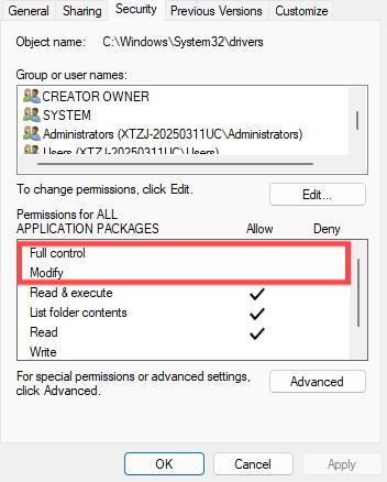 change permissions
