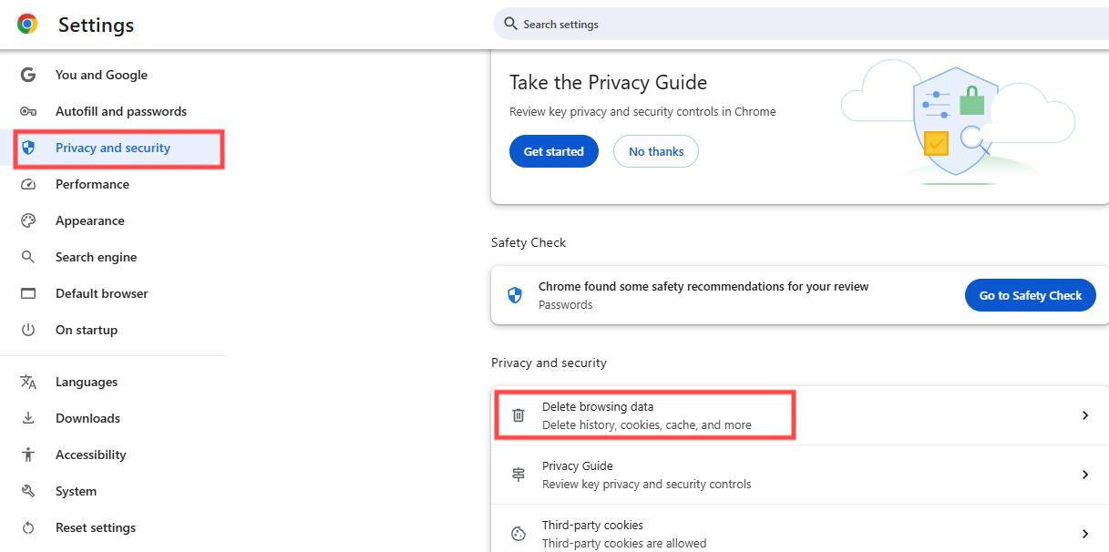 delete browsing data
