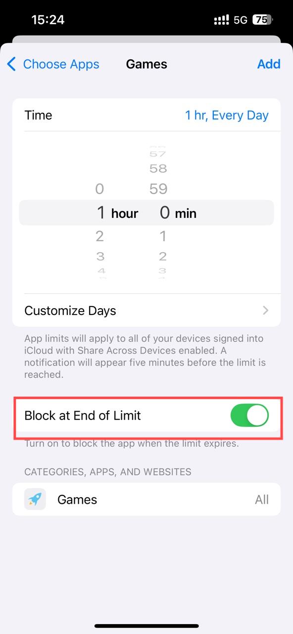 Block at end of limit