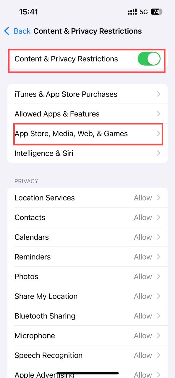 Content & Privacy Restrictions