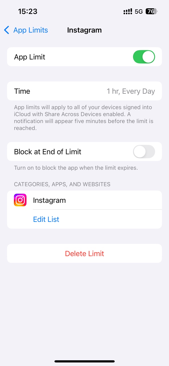 set limit for each app
