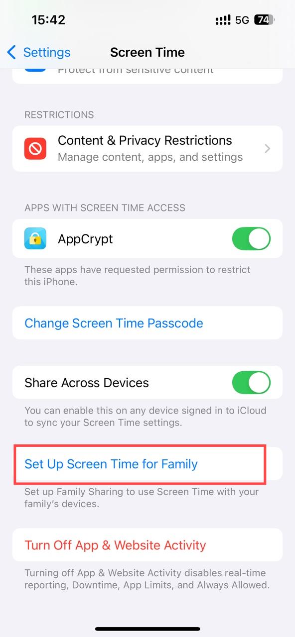 set up Screen Time for family