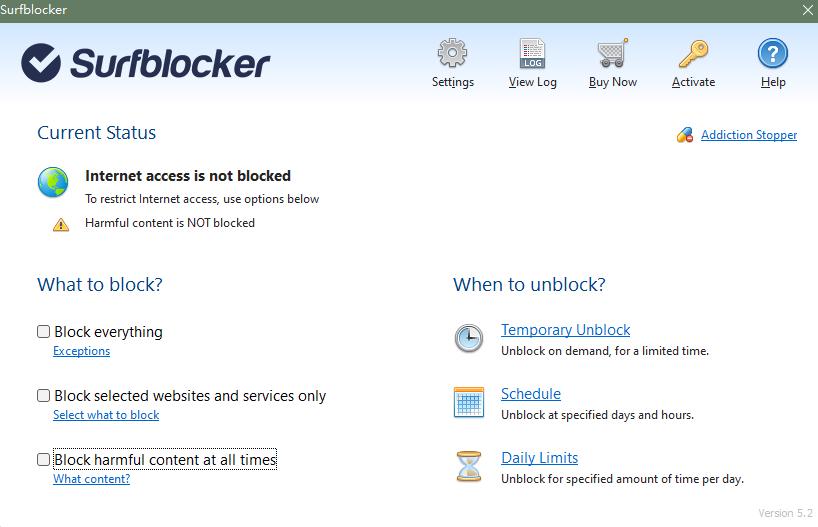 Surfblocker main window