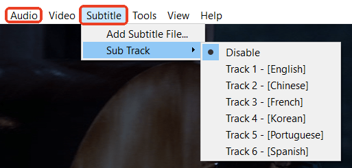 check audio and subtitle track vlc