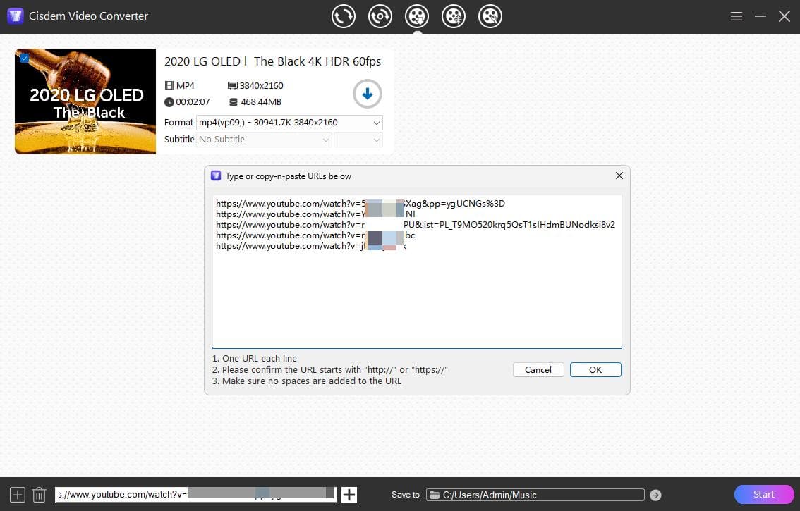paste urls of youtube videos