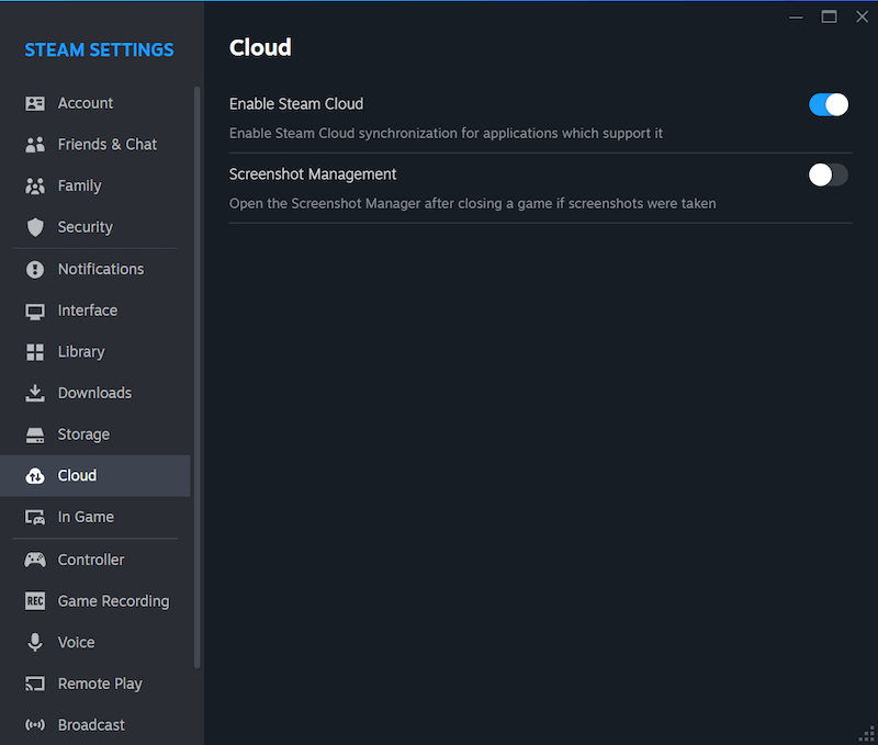 enable steam cloud