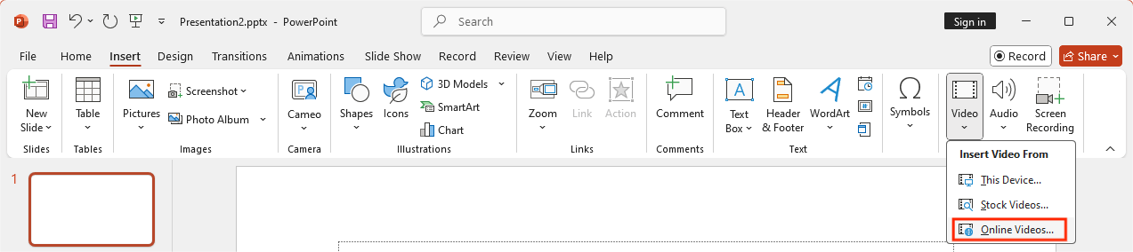 insert online videos in powerpoint
