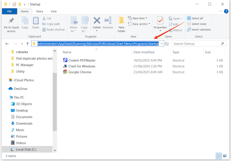 access startup folder 07