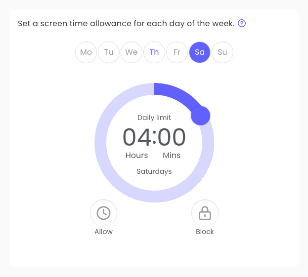 Qustodio interface showing screen time limits settings