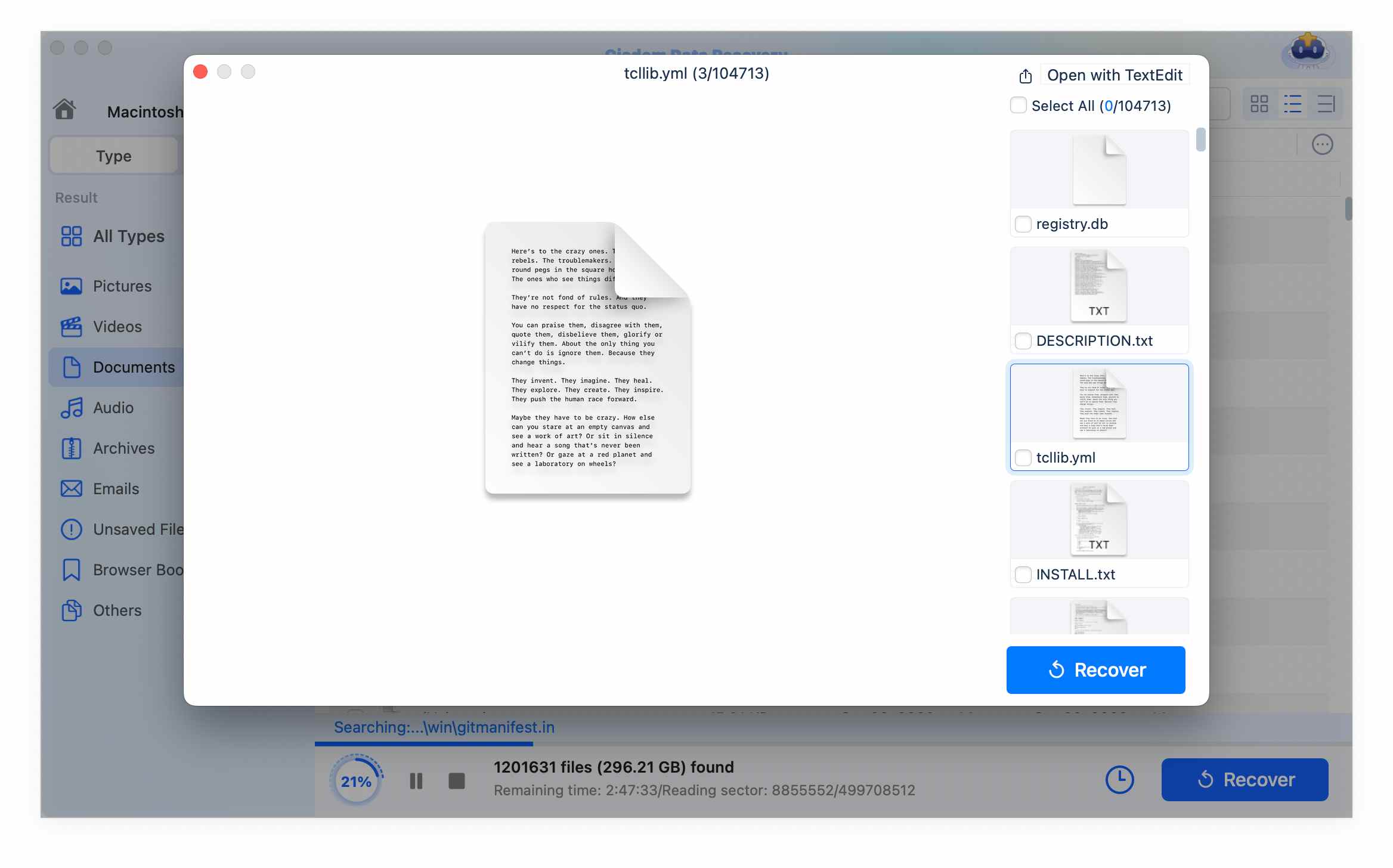 restore from trash mac cisdem03