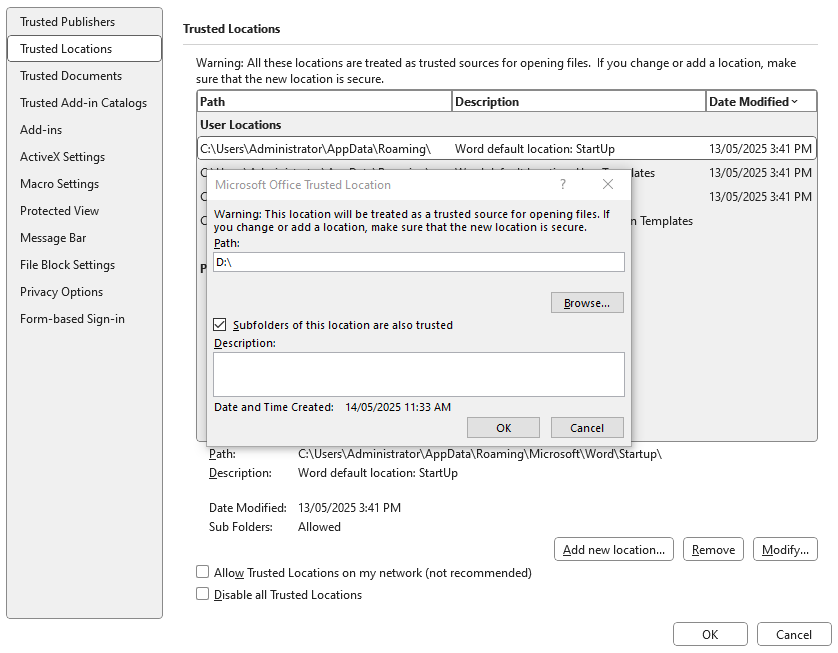 adjust trust center 05