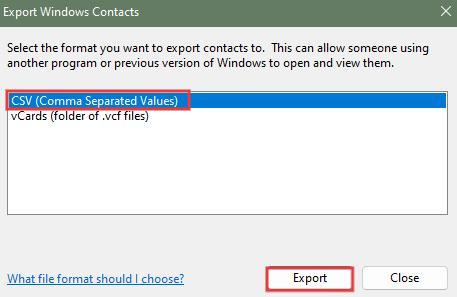 select CSV as export format