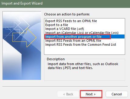 select Import from another program or file