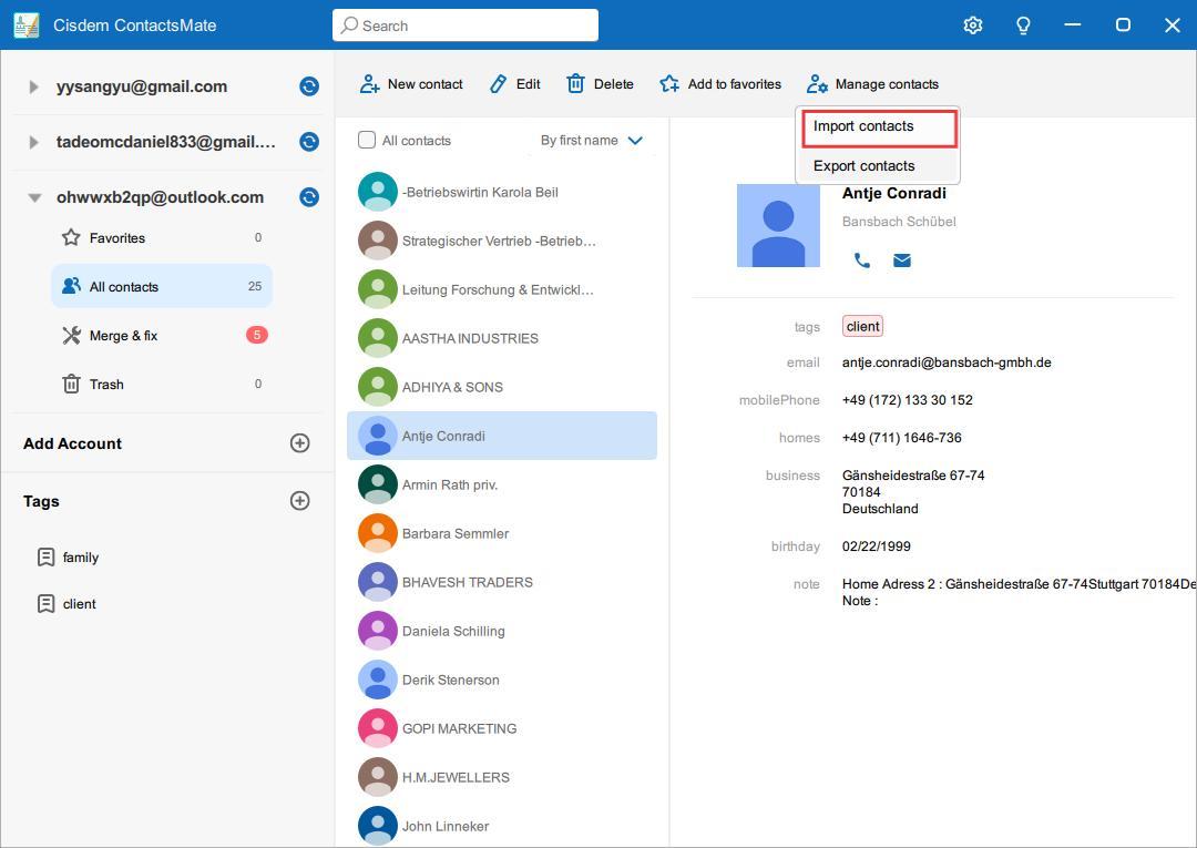 click Manage contacts