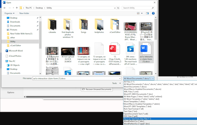 text recovery converter win 03