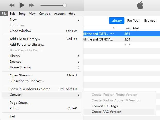 iTunes convert mp3 to aac on windows