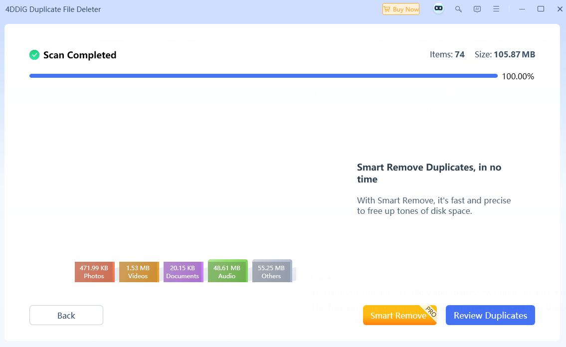 4DDiG duplicate file deleter scan completed